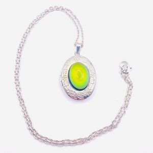 Silver color changing mood locket pendant necklace